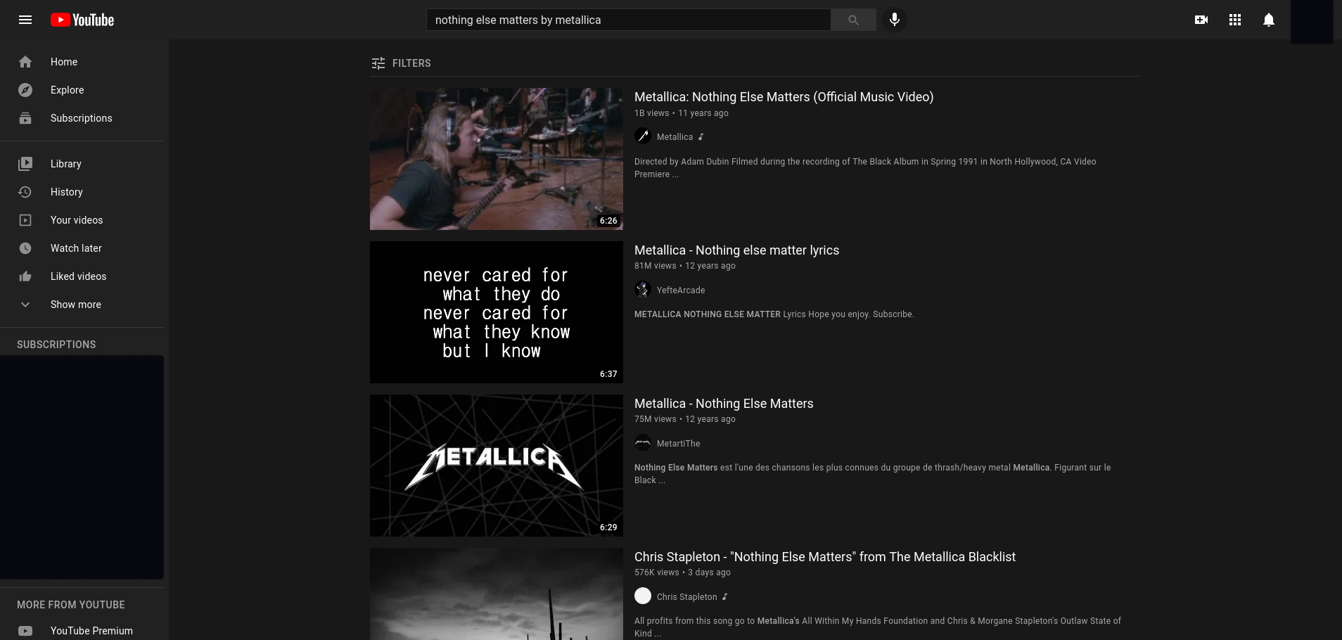 Search results for one of the songs in my library